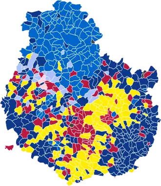 Nuance politique des candidats arrivés en tête dans chaque commune au 1er tour.