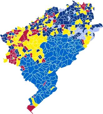 Nuance politique des candidats arrivés en tête dans chaque commune au 1er tour.