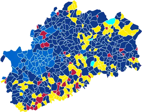 Nuance politique des candidats arrivés en tête dans chaque commune au 1er tour.