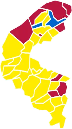 Nuance politique des candidats arrivés en tête dans chaque commune au 1er tour.