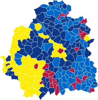 Nuance politique des candidats arrivés en tête dans chaque commune au 1er tour.