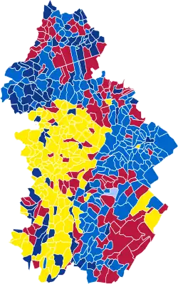 Nuance politique des candidats arrivés en tête dans chaque commune au 1er tour.