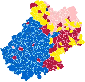 Nuance politique des candidats arrivés en tête dans chaque commune au 1er tour.