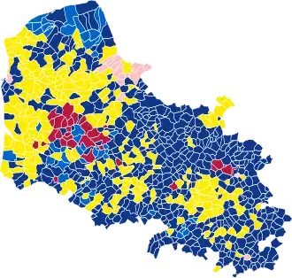 Nuance politique des candidats arrivés en tête dans chaque commune au 1er tour.