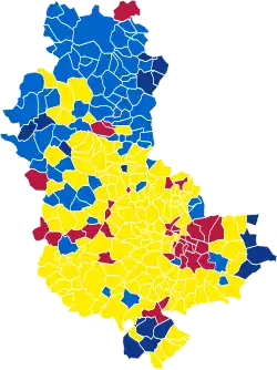 Nuance politique des candidats arrivés en tête dans chaque commune au 1er tour.