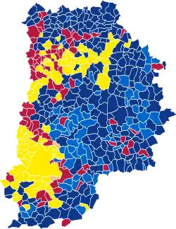 Nuance politique des candidats arrivés en tête dans chaque commune au 1er tour.