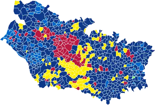 Nuance politique des candidats arrivés en tête dans chaque commune au 1er tour.