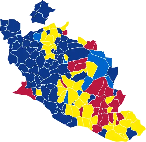 Nuance politique des candidats arrivés en tête dans chaque commune au 1er tour.