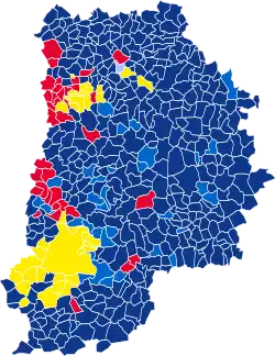 Nuance politique des candidats arrivés en tête dans chaque commune au 1er tour.
