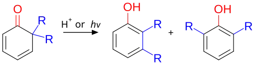 (en) Exemples de réarrangements diénone-phénol.