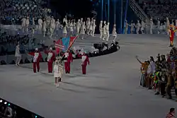 Photographie de l'entrée de la délégation mongole lors de la cérémonie d'ouverture.