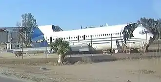 La carcasse du Boeing 727 après l'expérimentation, en 2016.