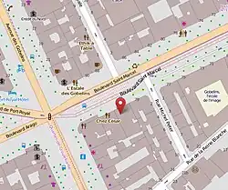 Emplacement actuel de la collégiale Saint-Marcel aujourd'hui disparue.