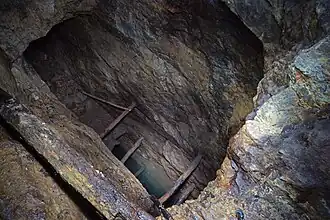 L'intérieur de la mine noyée.