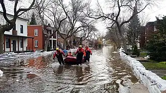 Crue de la rivière des Prairies à Montréal (Québec) en mai 2017.