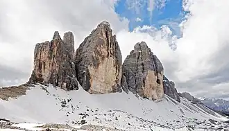 Les Tre Cime di Lavaredo vues du nord.