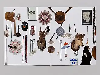 "Murs chamaniques 1 et 2", brochure, lors de l’exposition Paul Viaccoz, ESPRIT ES-TU LÀ ? CEC, 2021. Courtesy Centre d’édition contemporaine, Genève. Photo : Sandra Pointet