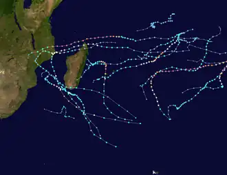 Trajectoire des cyclones.