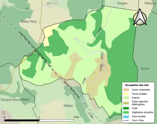 Carte en couleurs présentant l'occupation des sols.