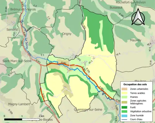 Carte en couleurs présentant l'occupation des sols.