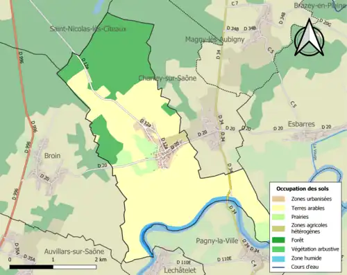 Carte en couleurs présentant l'occupation des sols.
