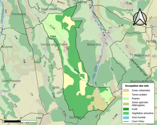 Carte en couleurs présentant l'occupation des sols.