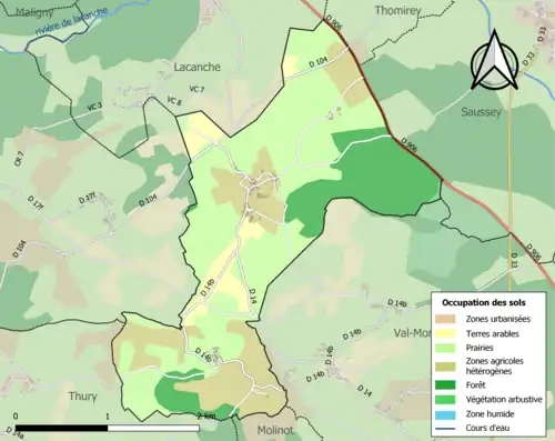 Carte en couleurs présentant l'occupation des sols.