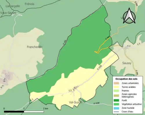Carte en couleurs présentant l'occupation des sols.