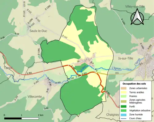 Carte en couleurs présentant l'occupation des sols.
