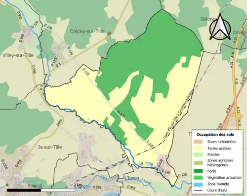 Carte en couleurs présentant l'occupation des sols.