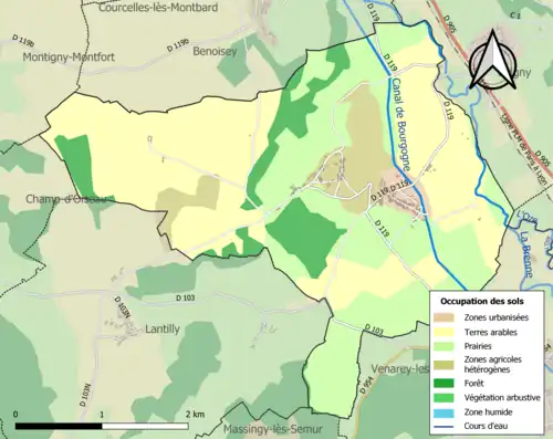Carte en couleurs présentant l'occupation des sols.