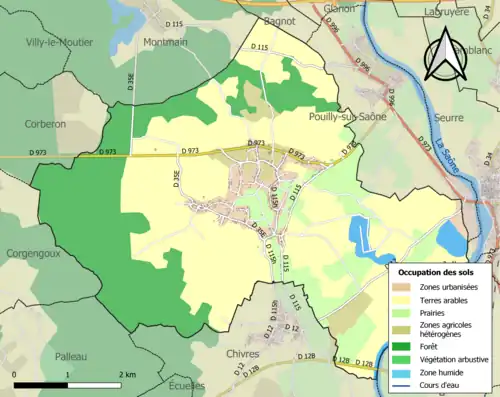 Carte en couleurs présentant l'occupation des sols.