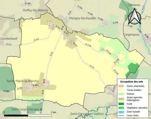 Carte en couleurs présentant l'occupation des sols.