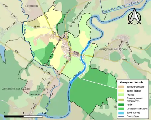 Carte en couleurs présentant l'occupation des sols.