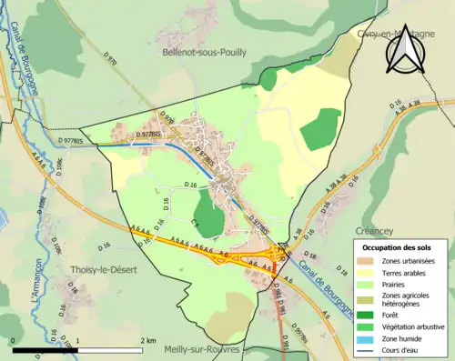 Carte en couleurs présentant l'occupation des sols.