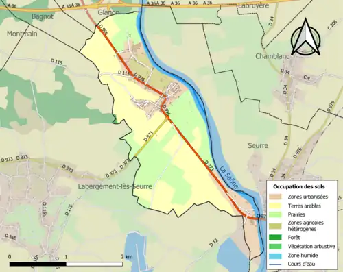 Carte en couleurs présentant l'occupation des sols.