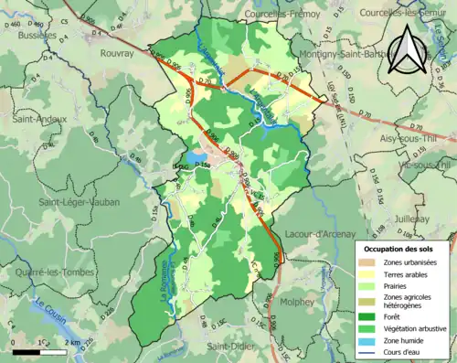 Carte en couleurs présentant l'occupation des sols.
