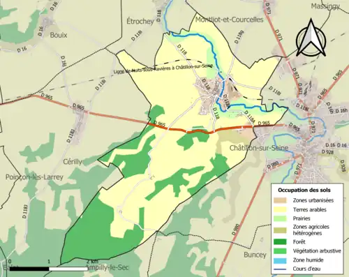 Carte en couleurs présentant l'occupation des sols.