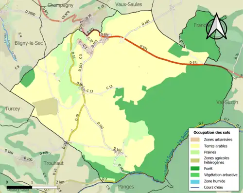 Carte en couleurs présentant l'occupation des sols.