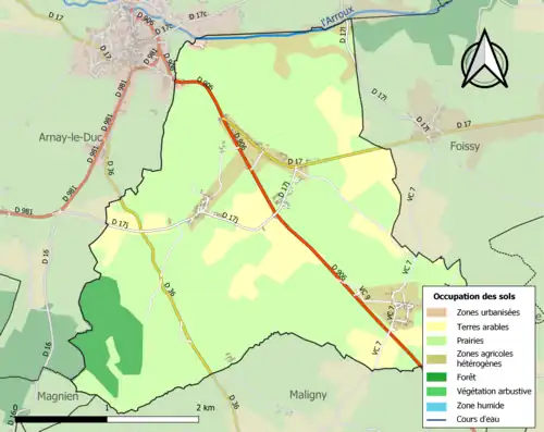Carte en couleurs présentant l'occupation des sols.