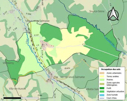 Carte en couleurs présentant l'occupation des sols.