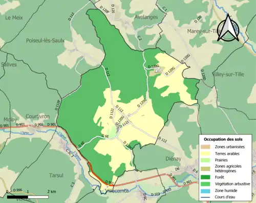 Carte en couleurs présentant l'occupation des sols.