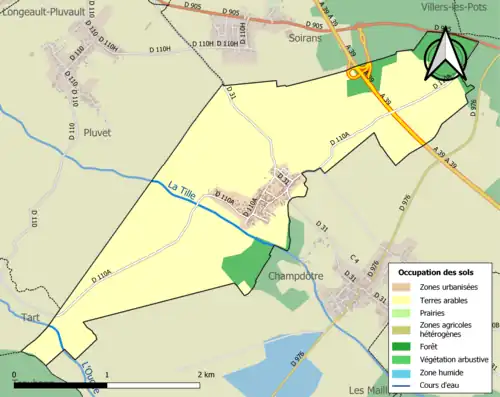 Carte en couleurs présentant l'occupation des sols.