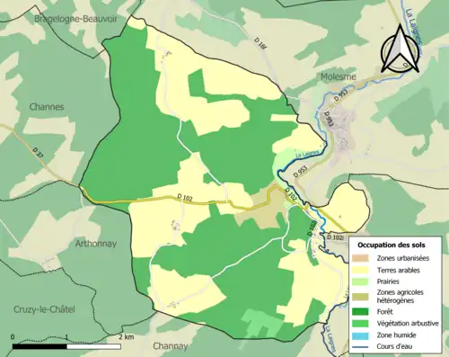 Carte en couleurs présentant l'occupation des sols.