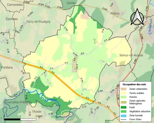 Carte en couleurs présentant l'occupation des sols.