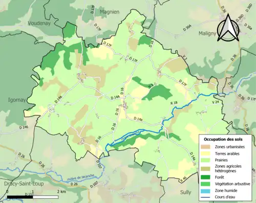 Carte en couleurs présentant l'occupation des sols.