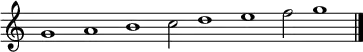 
{
\new Staff \with { \remove "Time_signature_engraver" }
\clef treble
\time 5/1
\cadenzaOn

g'1
a'1
b'1
c''2
d''1
e''1
f''2
g''1

\bar "|."
}
