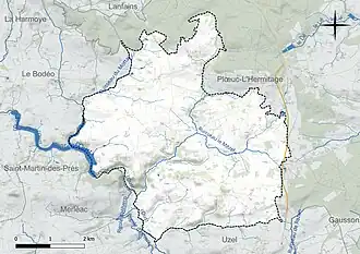 Carte en couleur présentant le réseau hydrographique de la commune