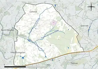 Carte en couleur présentant le réseau hydrographique de la commune