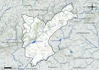 Carte en couleur présentant le réseau hydrographique de la commune